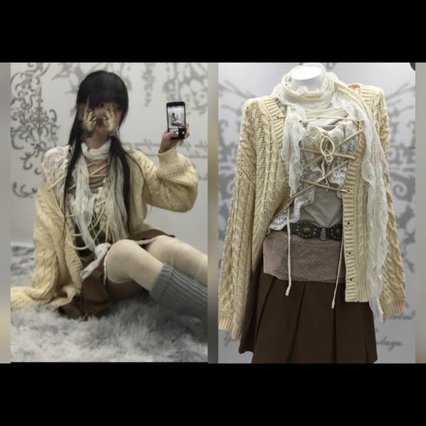 크림노랑색 아일렛 가디건 