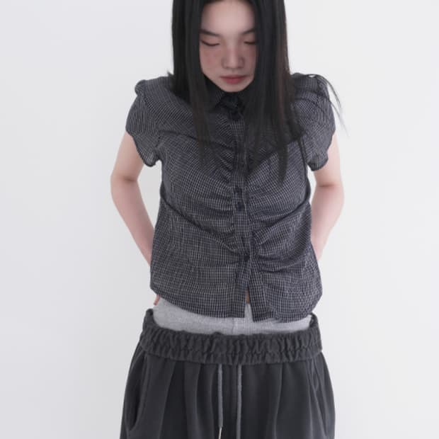에프터먼데이 체크 셔링 하프 셔츠