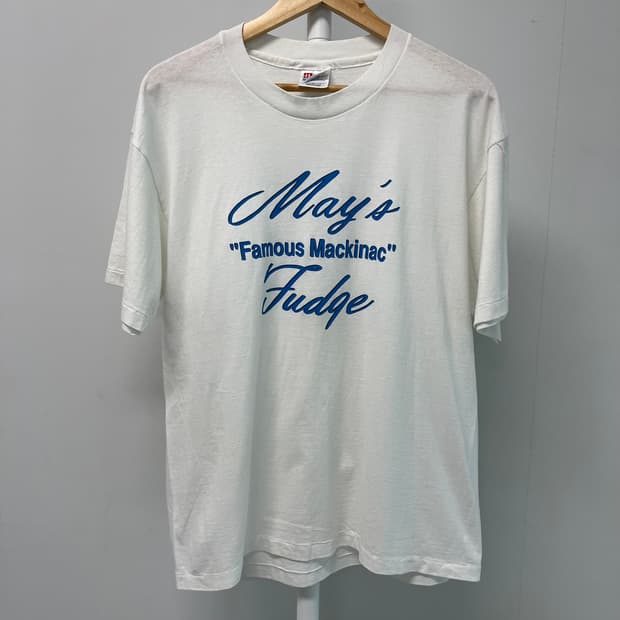 [L] 90s 헤인즈 May's Fudge 빈티지 그래픽 반팔 티셔츠