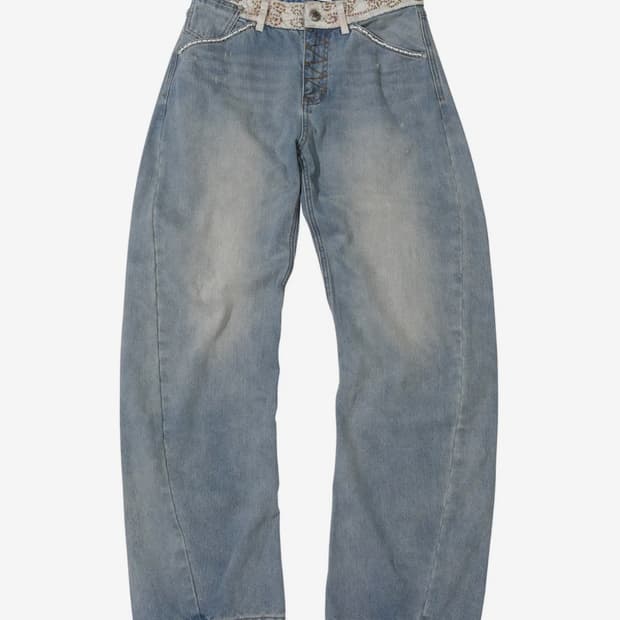 스컬프터 Beaded Waist Denim Pants Mid Blue 
