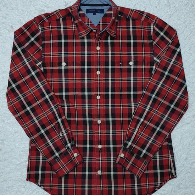 타미힐피거 남성 체크 셔츠 L