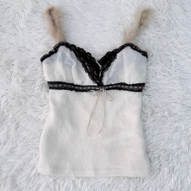 브라운-아이보리 퍼 포인트 캐미솔 나시