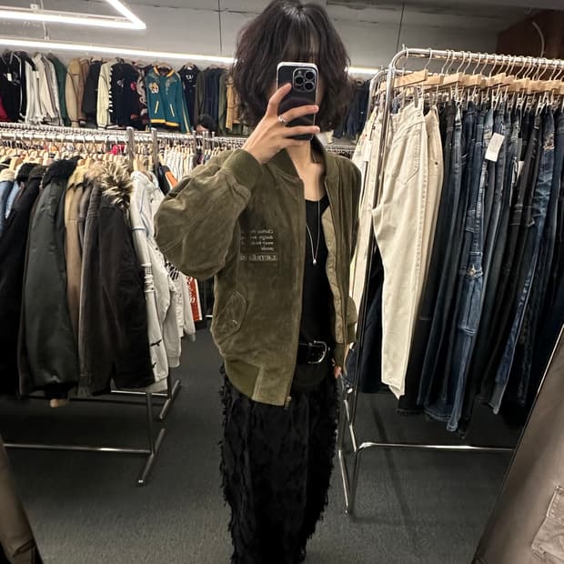 OS)로트레아몽 빈티지 스웨이드 MA-1 블루종 자켓