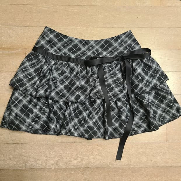 체크 캉캉 리본 숏스커트 미니 치마 긱시크 라떼갸루 히메갸루 공겜여주