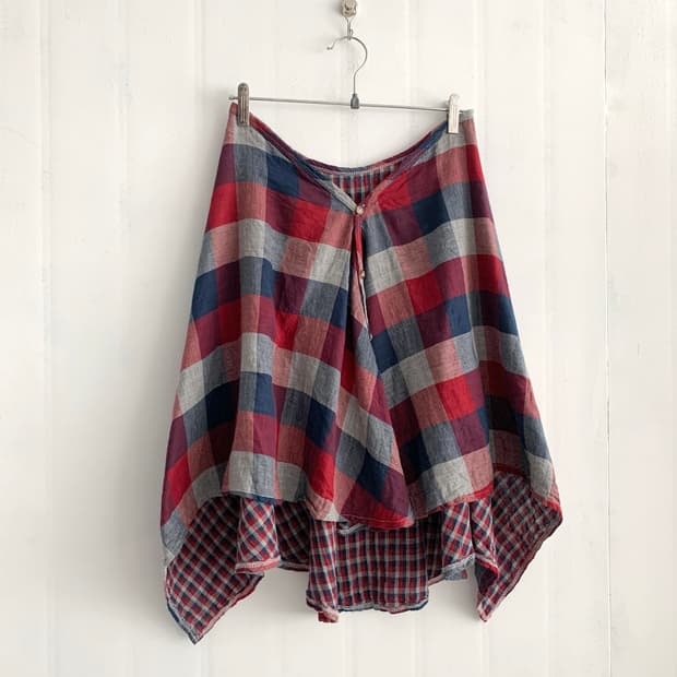Red Plaid Handkerchief Hem Midi Skirt