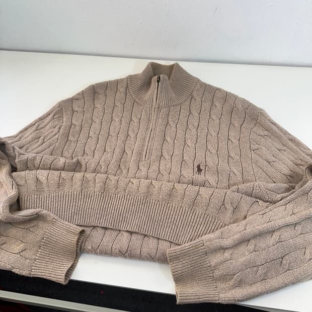 L 폴로 랄프로렌 베이지 꽈배기 반집업니트