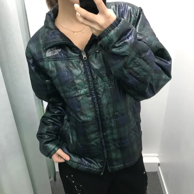 노스페이스 네이비그린 타탄체크 패딩