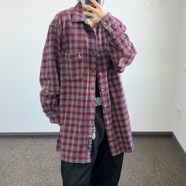 Bean pole 빈폴 레드 체크 롱 셔츠