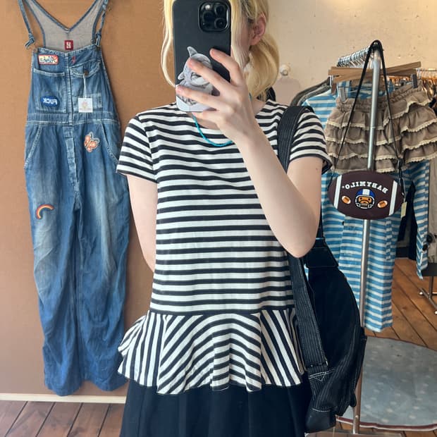 폴로 블랙 스트라이프 프릴 반팔