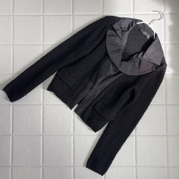 body dressing 트위드 우븐 배색 크롭 자켓