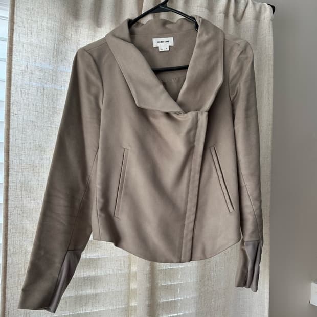 헬무트랭 tan faux suede biker jacket