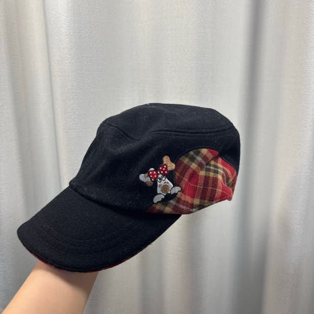 강아지 체크무늬 모자