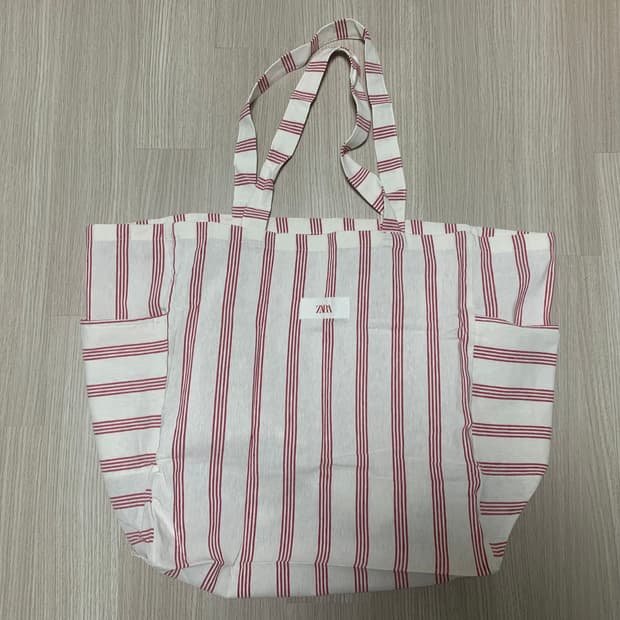 자라 리유저블 에코백 XL 레드 스트라이프 새상품