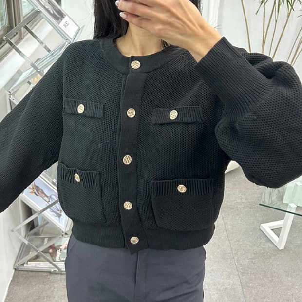Ange Charme 블랙 골드버튼 니트 자켓 가디건
