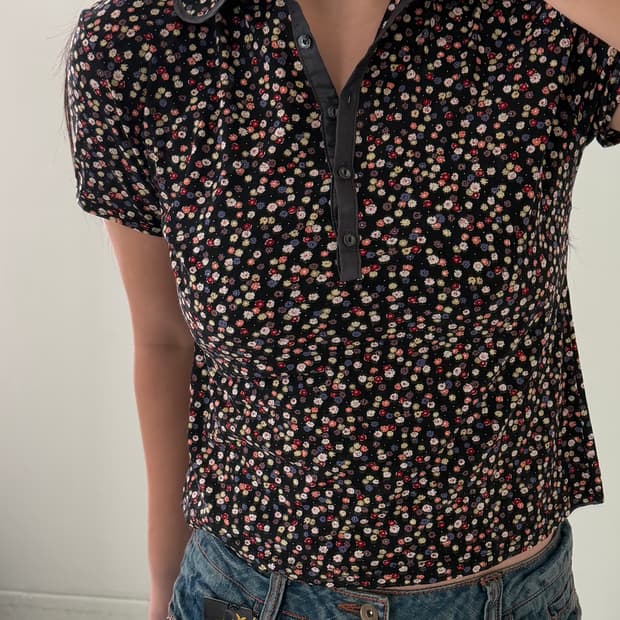 일본빈티지 잔꽃 플로럴 숏반팔