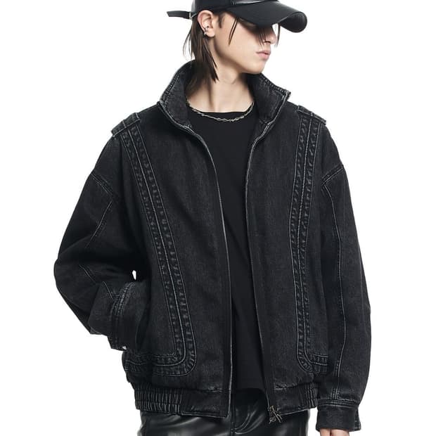 메종미네드 퀼팅 패디드 데님 봄버