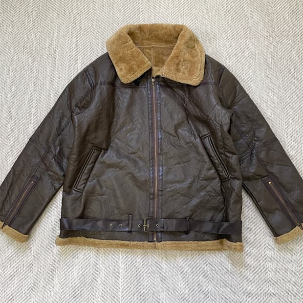 빈티지 B-3 시어링 레더 벨티드 자켓 