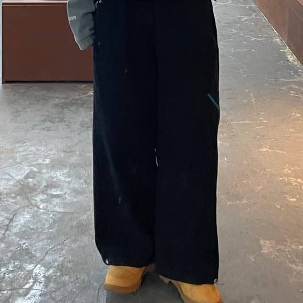 빈티지 블랙 코튼 와이드 팬츠 H1543