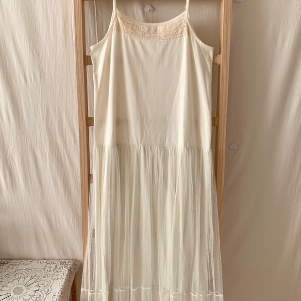 모리 도트 레이스 끈 원피스