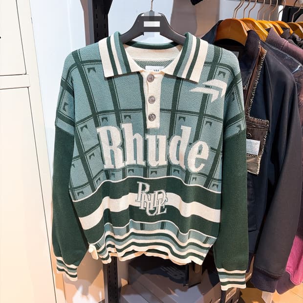 (정품/새상품) RHUDE 루드 남성 캐시미어 럭비 폴로 니트