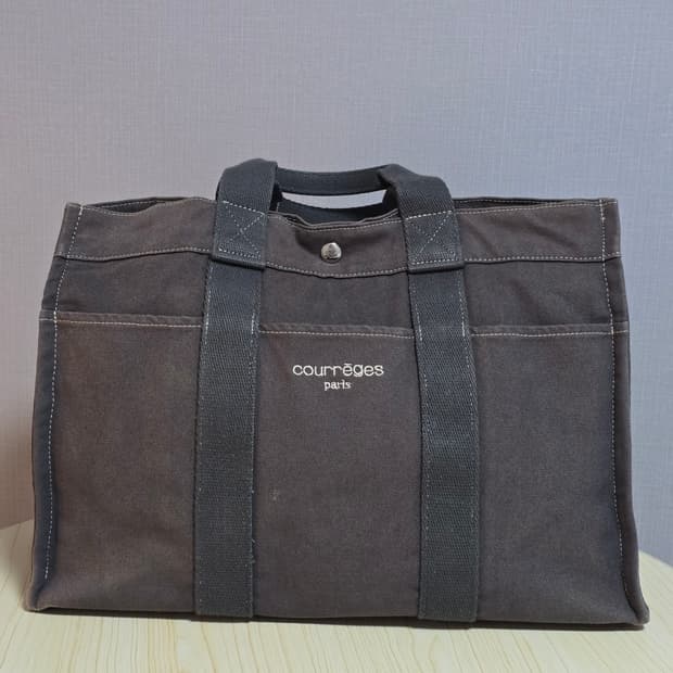 Courreges 꾸레쥬 챠콜 패브릭 캔버스 토트백