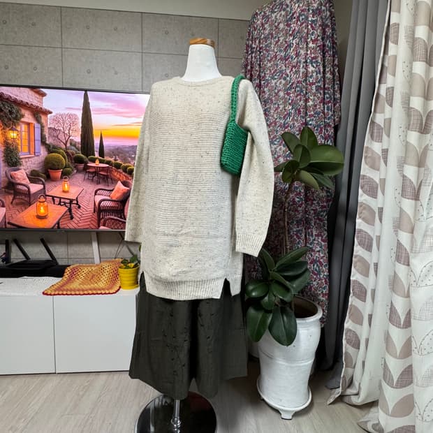 탑텐 아이보리 네프사 엘보패치 롱 니트