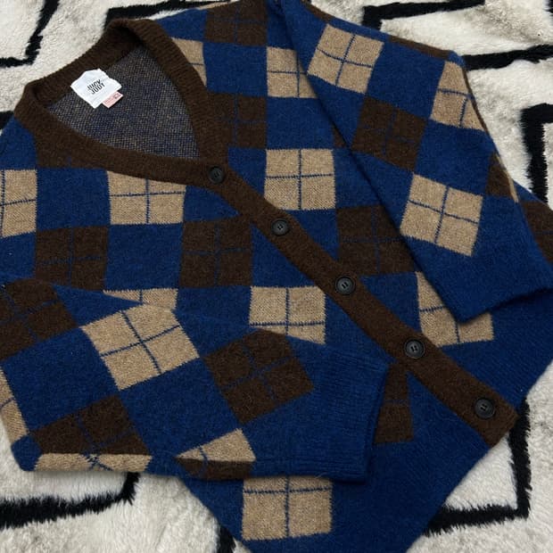 [XS]쥬시쥬디 오버핏 아가일 알파카 울 가디건