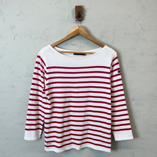 폴로랄프로렌 큐알라벨 스트라이프 보트넥 코튼 저지 티