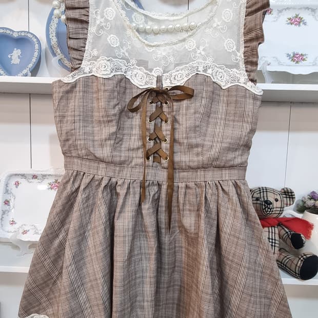 리즈리사 체크 레이스 리본 원피스