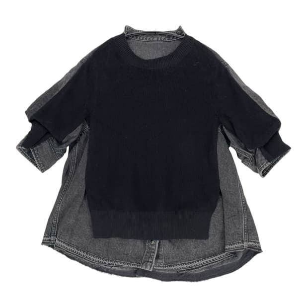사카이 sacai 니트 레이어드 데님 블라우스 블랙·데님 79-80-16