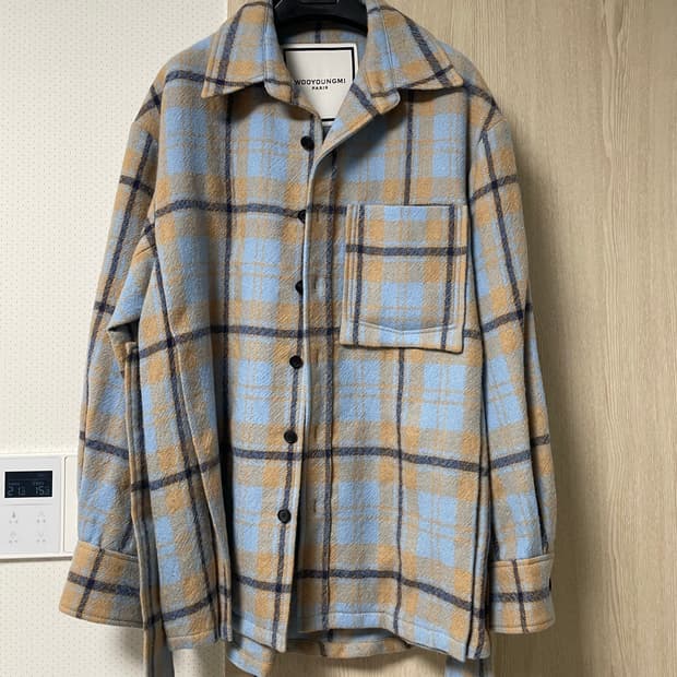 48사이즈 새상품, 우영미 컬렉션 플란넬 울 체크셔츠 스카이블루