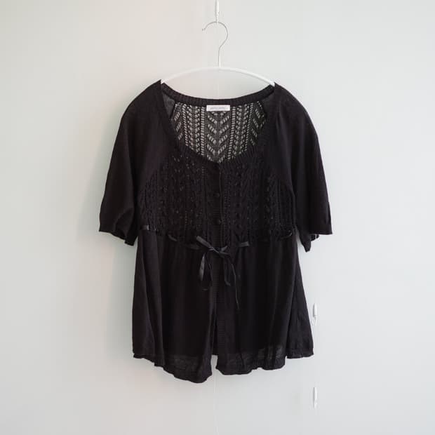 Noir crochet yoke peplum knit
