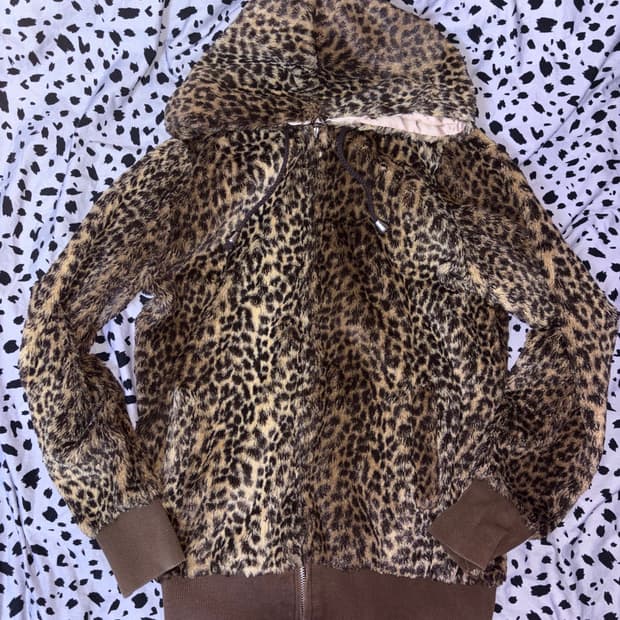 레오파드 퍼후드집업