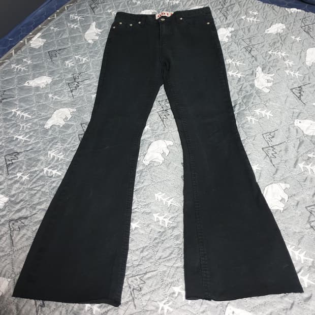 OOTJ 슬림핏 스판 부츠컷 밑단컷팅  블랙진 (L)