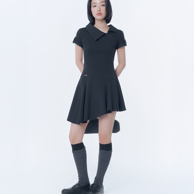 [1] 미세키서울 슬래시 버튼 플레어 원피스 블랙