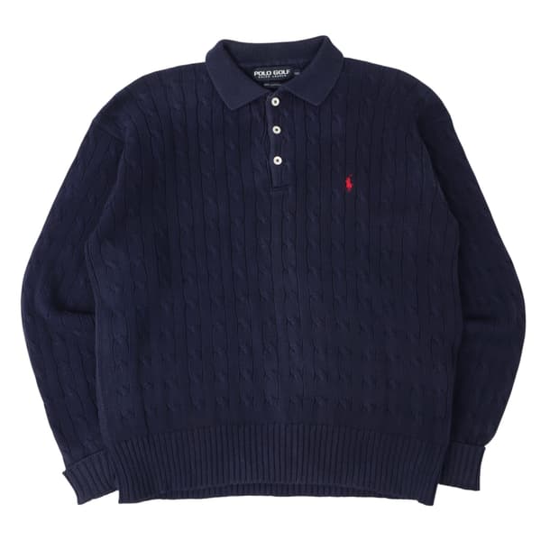 폴로 랄프로렌 네이비 케이블 버튼업 니트