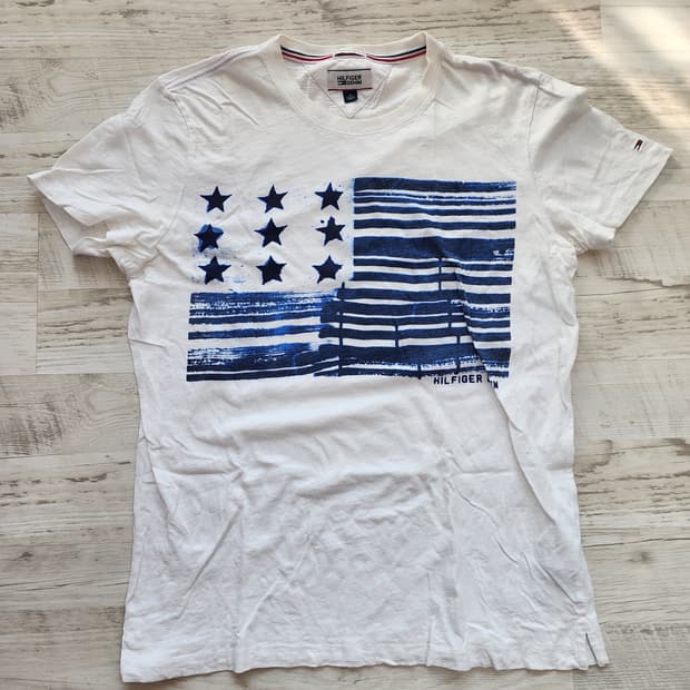 타미힐 피거 성조기 반팔 티셔츠 화이트 팜. XL(100~103)사이즈