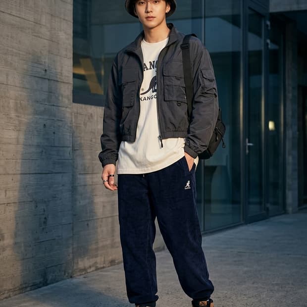 KANGOL 캉골 네이비 코듀로이 조거 팬츠