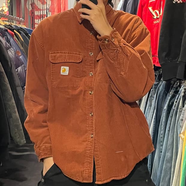 [IM] carhartt 칼하트 오렌지 코랄 코듀로이 긴팔셔츠