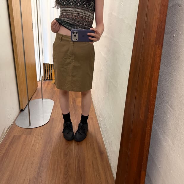 빈티지 코튼 미디 스커트 베이지