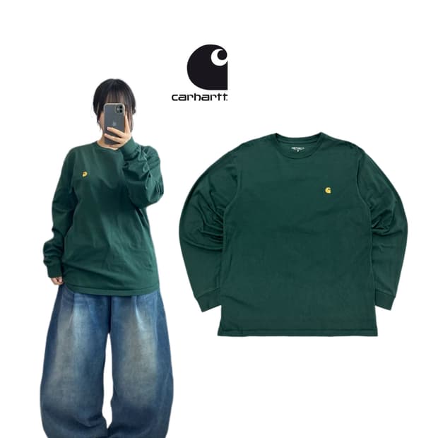 칼하트 WIP 스몰로고 체이스 롱슬리브 그린