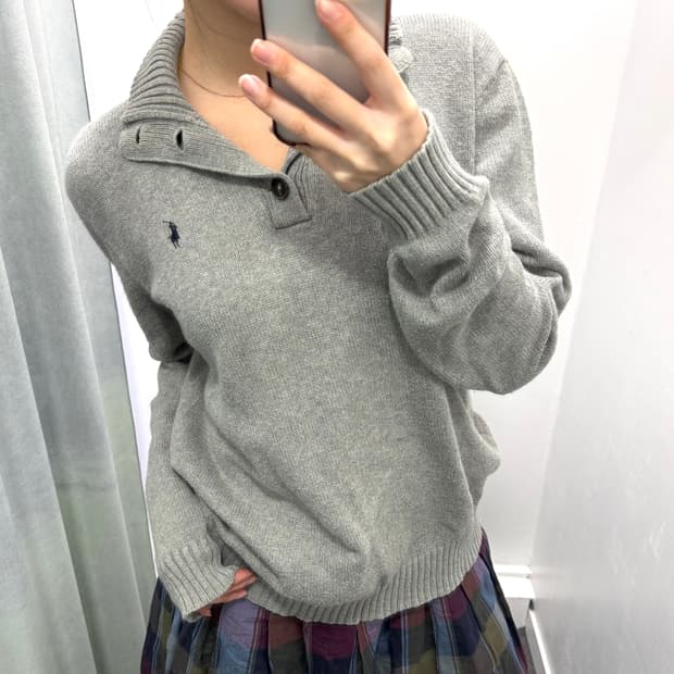 폴로 그레이 코튼 니트