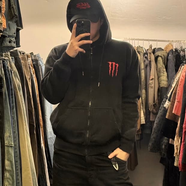 몬스터 에너지 블랙 레드 검빨 스웻 후드 집업 XL 105 벨벳기모 일본