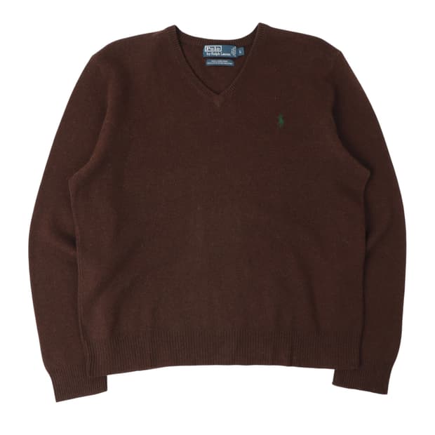 폴로 랄프로렌 브라운 램스울 브이넥 니트