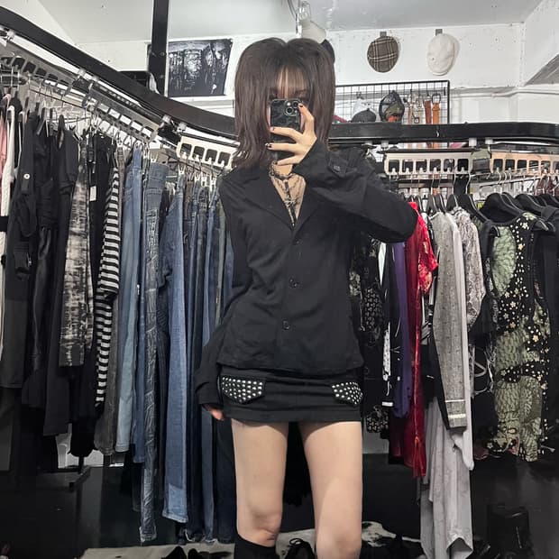 블랙 슬림핏 버튼 자켓