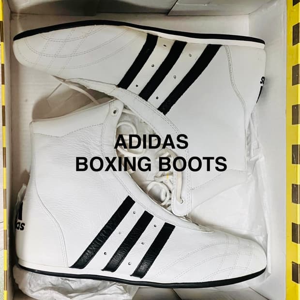 Y2K 아디다스 희귀 빈티지 새제품 가죽 복싱화 복서 호그 하이 흰색