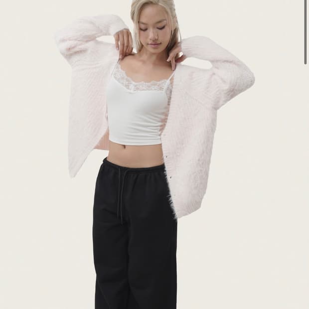 클리시어 슈가플럼 헤어리 가디건 핑크