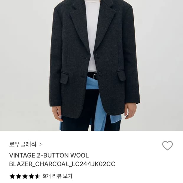 로우클래식 빈티지 투버튼 울블레이져 차콜 s