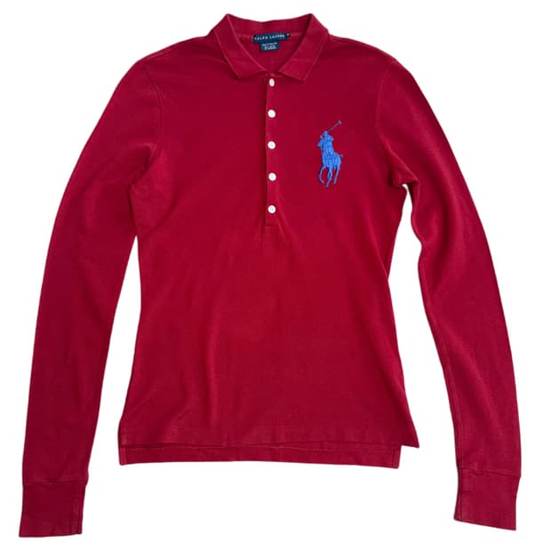 폴로 레드 컬러 빅 포니 긴팔 폴로셔츠 