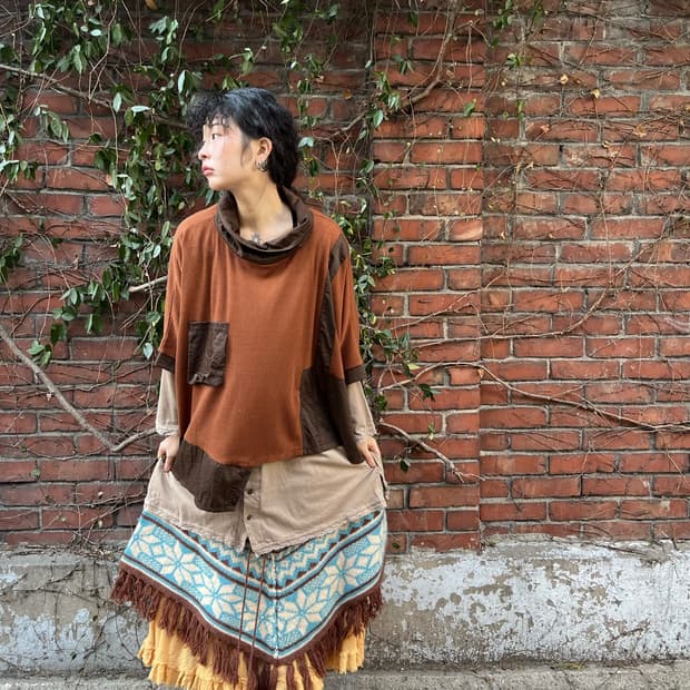 빈티지무드 패치 케이프 탑